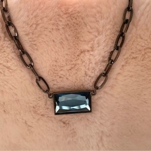 Lia Sophia Chunky Chain Link Necklace with Blue Stone Pendant